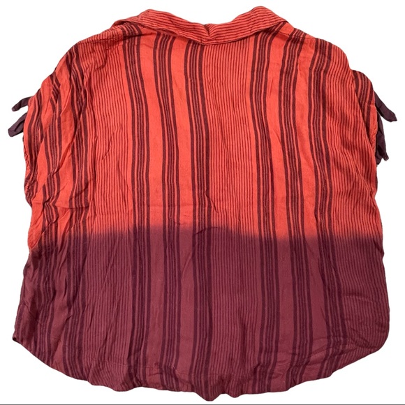Free People size medium ombré button up maroon & orange striped short sleeve top - Picture 6 of 14